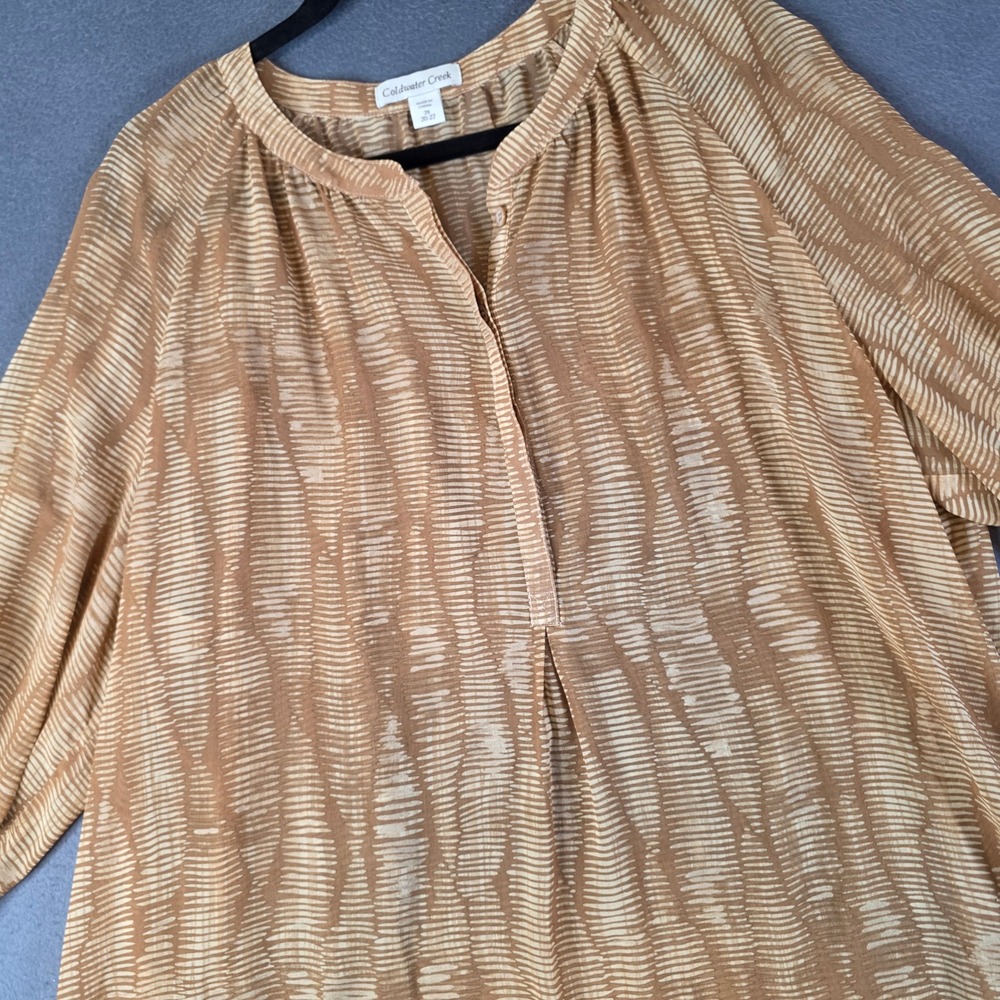 Coldwater Creek Blouse Women 2X Brown Abstract Print Sheer 3/4 Sleeve
